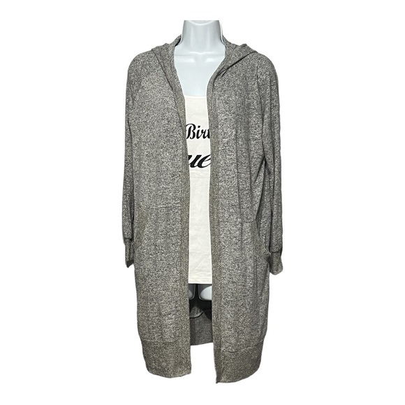 Silence + Noise Ribbed Hooded Cardigan Marled Gray Open Front Sweater XS - Picture 3 of 6